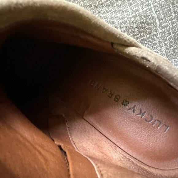 Lucky Brand Womens Salza Brown Tan Leather suede Block Heel Booties 9 Medium - Picture 8 of 15